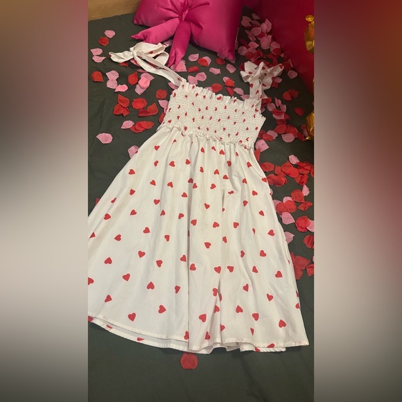 White Midi Dress with Red Hearts ♥️ Valentines Day - Picture 3 of 6